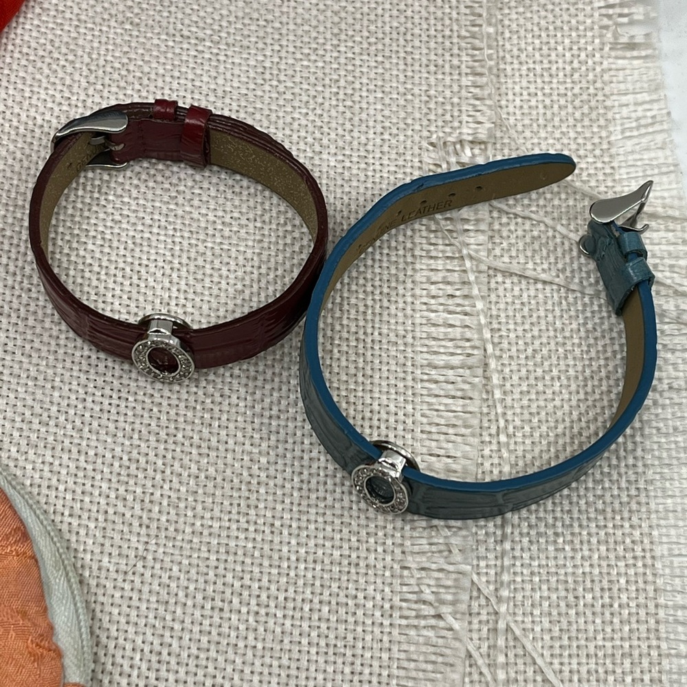 Vintage QVC Sterling Silver Diamonique Oval Leather Bracelet Set - Picture 12 of 15